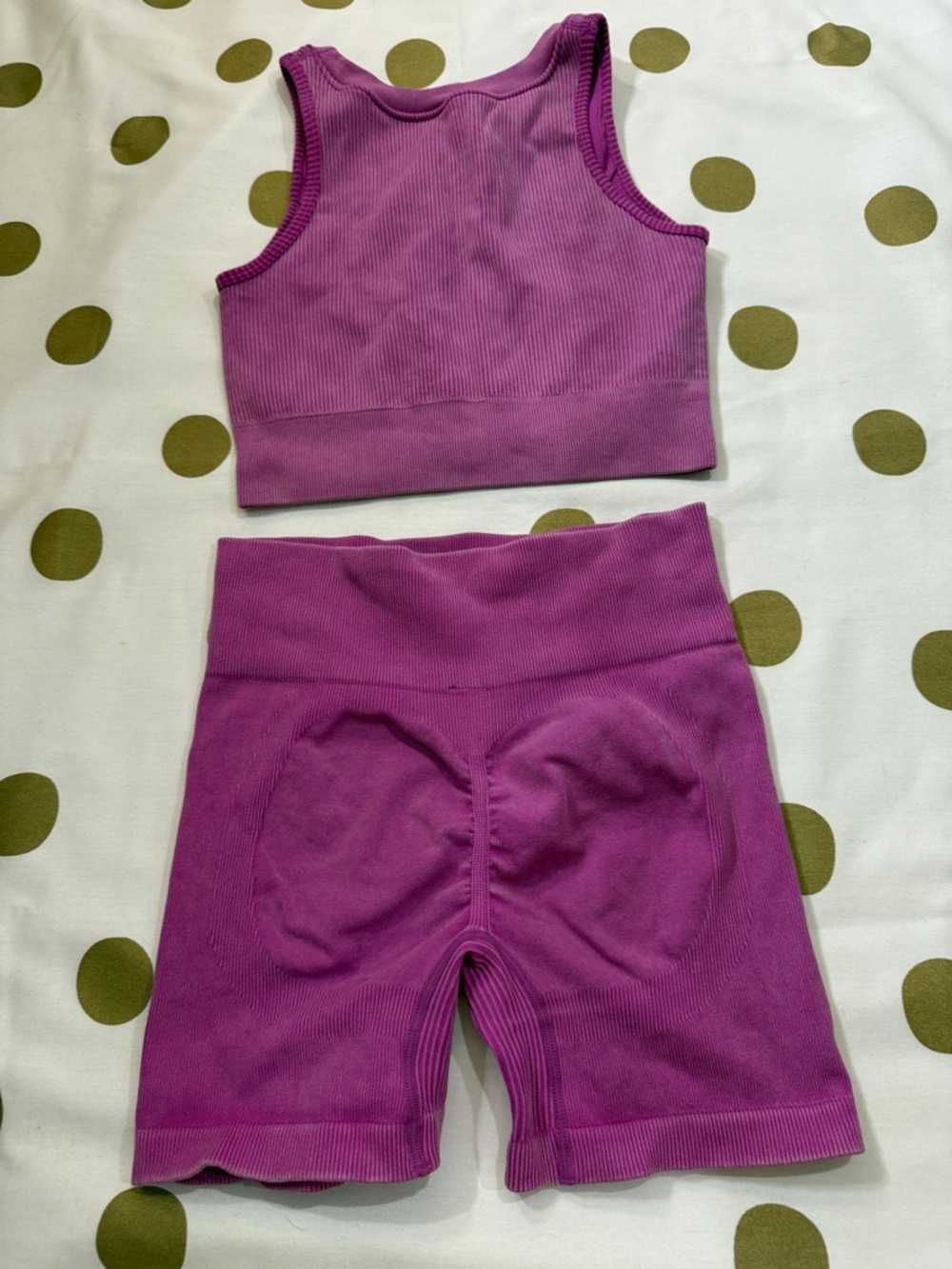Purple Ribbed Seamless Crop Top & High-Waist Biker Shorts Set size M + free gift